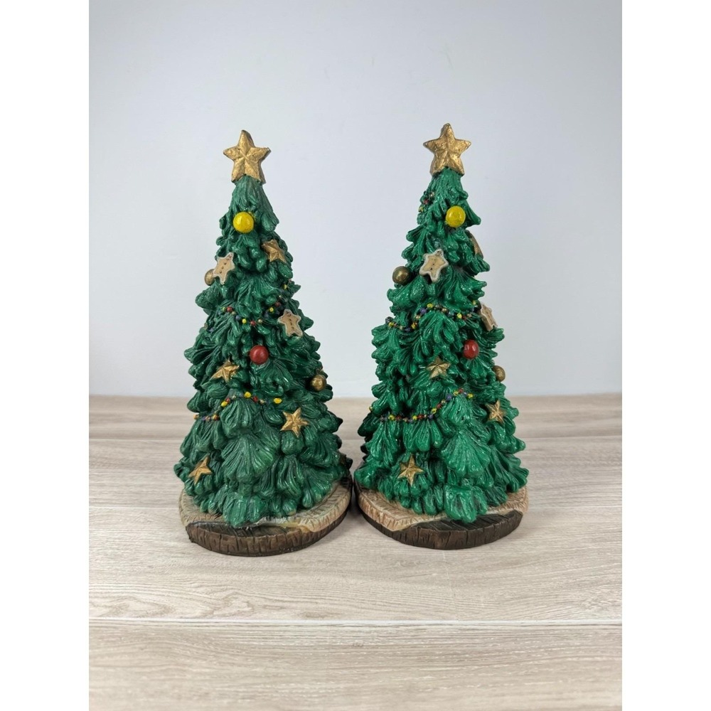 Publix 2016 Christmas Tree Figurines‎ Pair Green Resin Holiday Decor